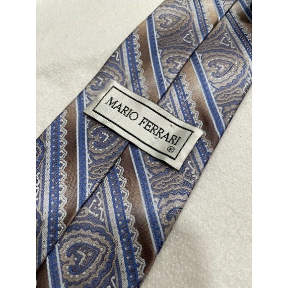 Mario Ferrari Men's 100% Silk Tie Necktie Gold Brown Blue Paisley Damask Pattern - Picture 6 of 7